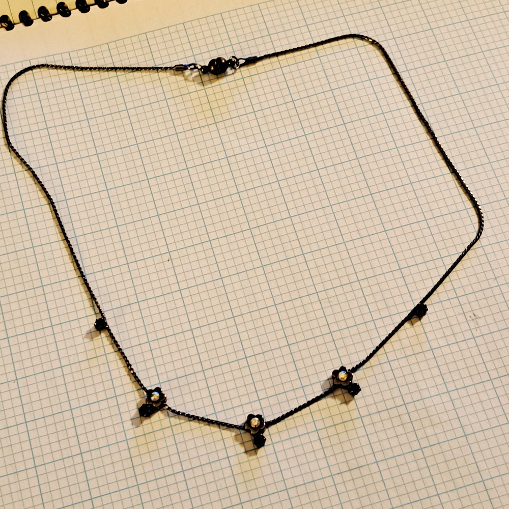 Minimalist Black Flower Gem Station Necklace